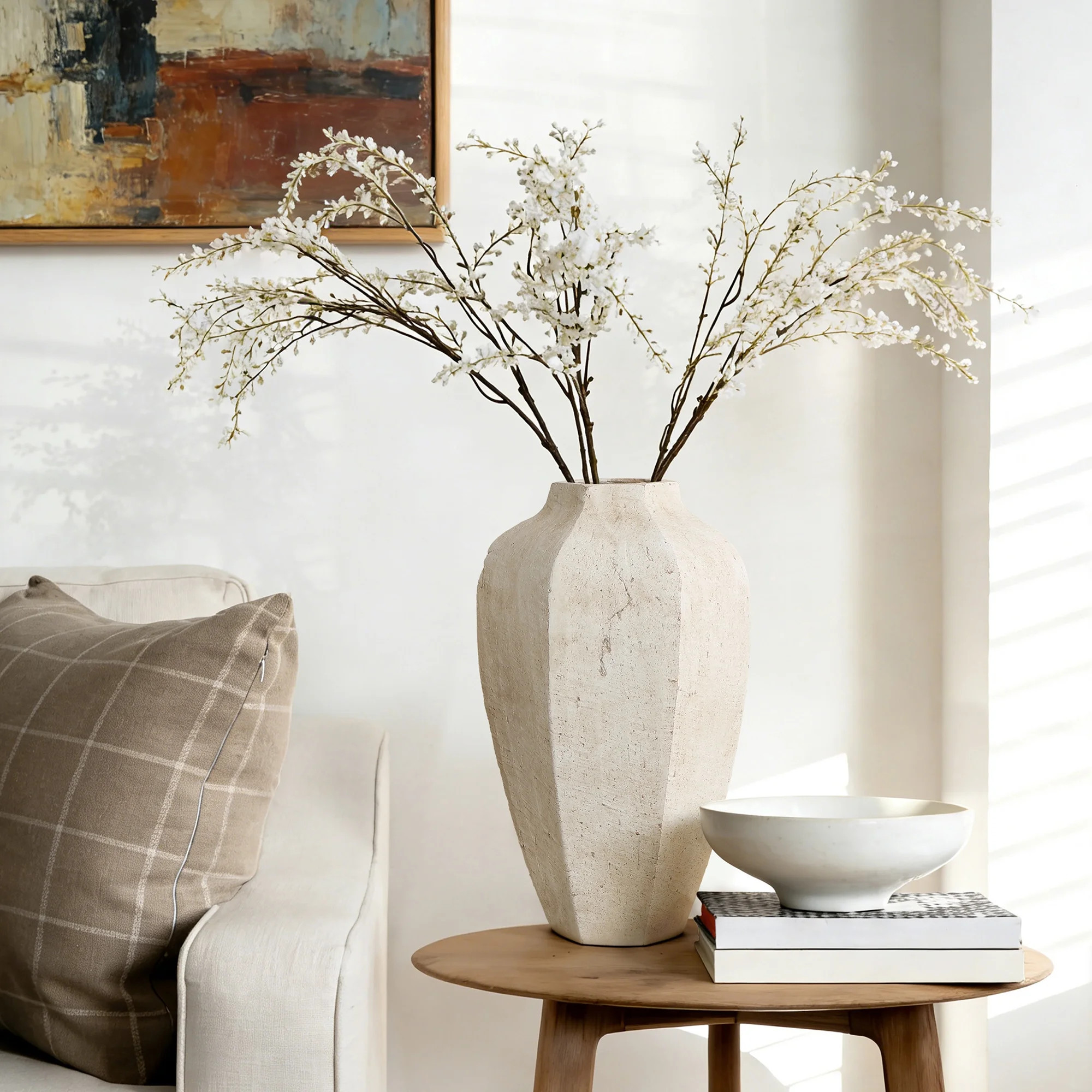 Langford Home 14" Chalky Geometric Ceramic Decorative Vase, Off-White | Walmart (US)