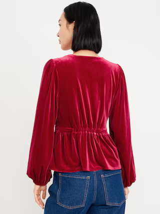 Waist-Defined Velvet Peplum Top | Old Navy (US)
