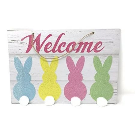 glittery easter bunny cottontail themed hanging welcome sign | Walmart (US)