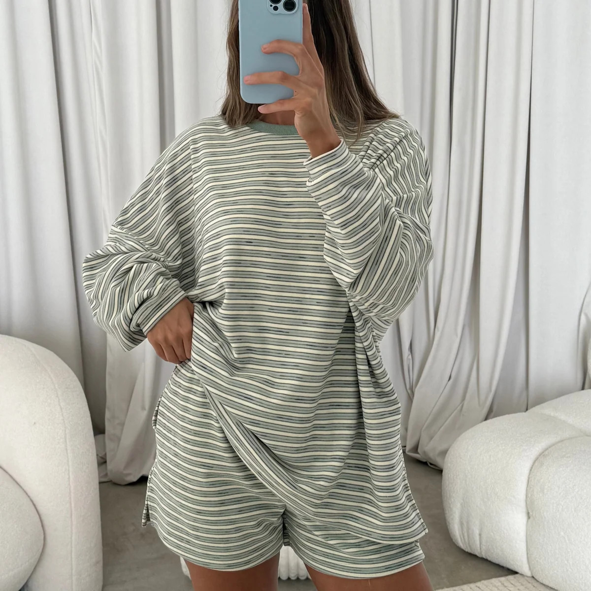 Campbell Striped Shorts in Sage | Worth Collective