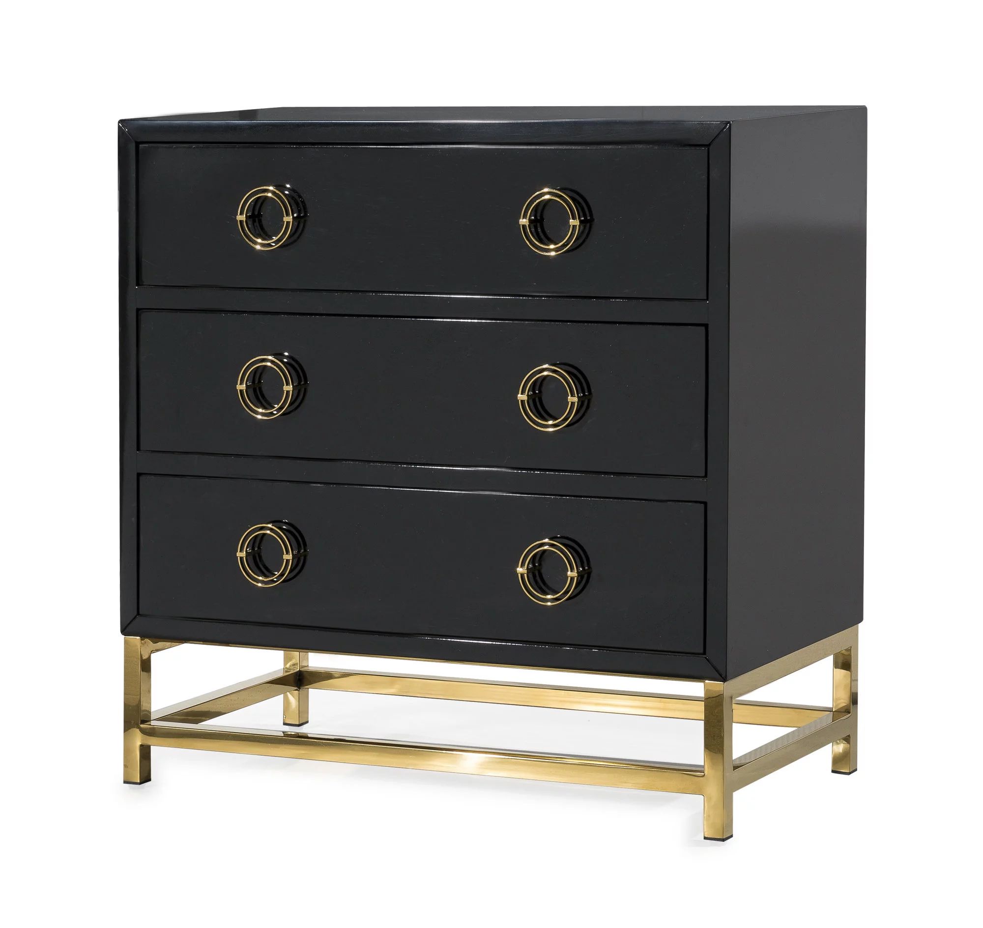 TOV Furniture Majesty Black 3-Drawer Chest with Gold Accents | Walmart (US)