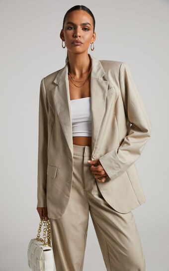 Patsy Blazer - Oversized Fit Blazer in Stone | Showpo (ANZ)