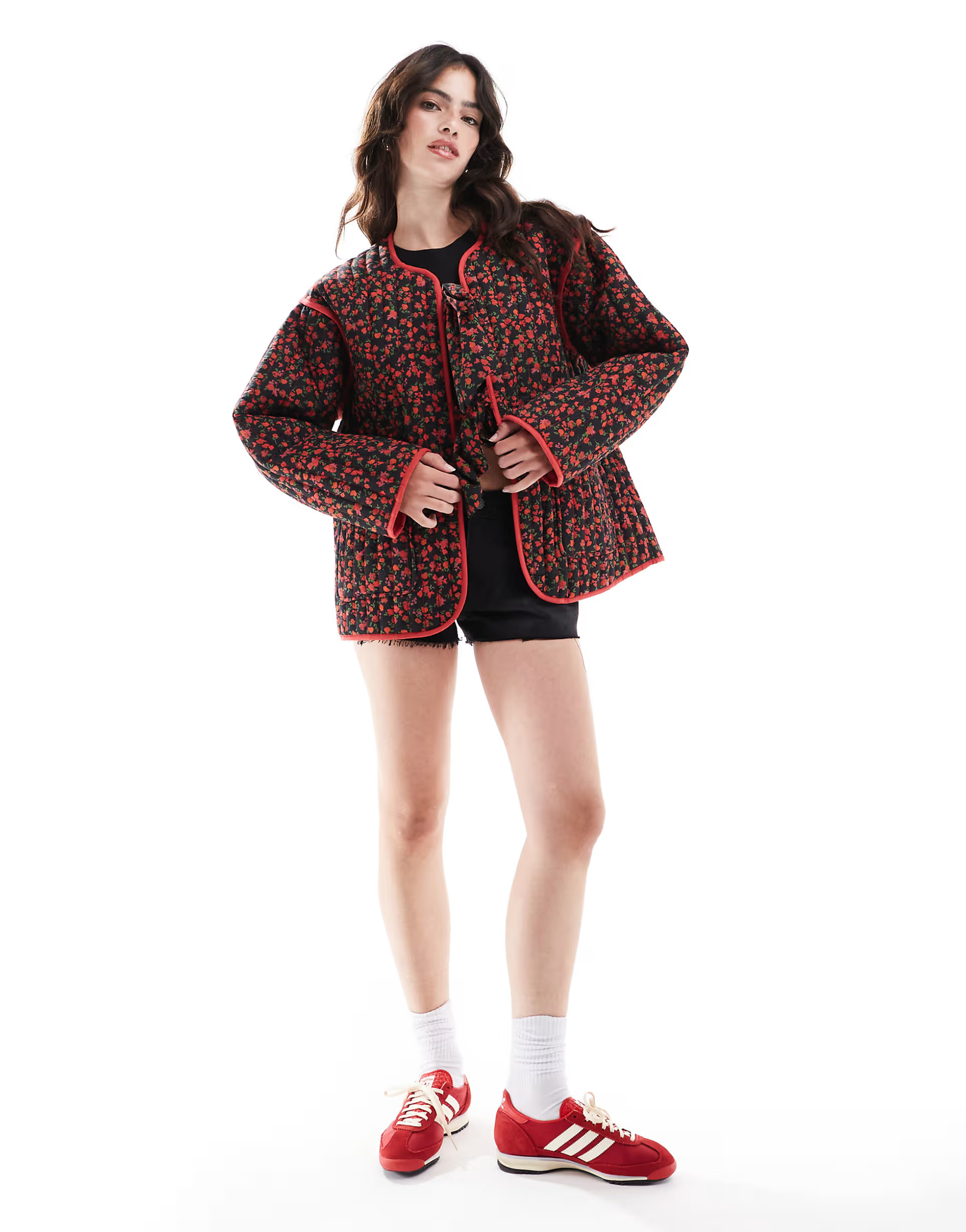 ASOS DESIGN quilted floral jacket in red | ASOS (Global)