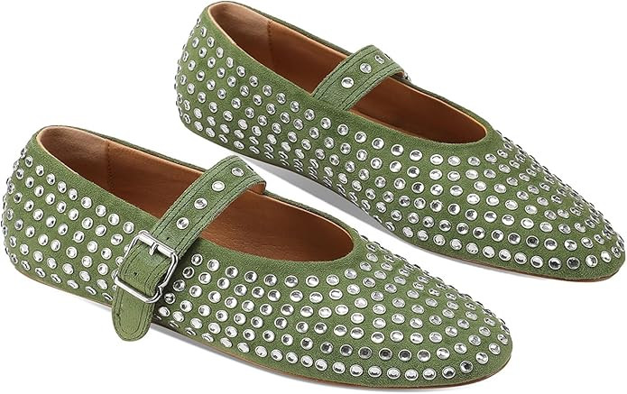 Women's Sparkling Rhinestone Ballet Flats Buckle Strap Crystal Studded Mary Jane Flats Shoes | Amazon (US)