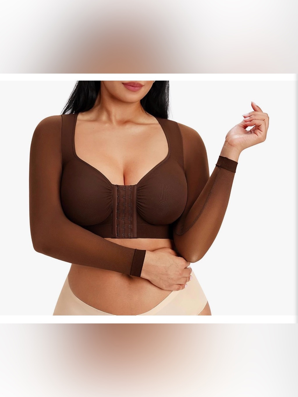 Shapellx Brown Front-Closure Long Sleeve Shapewear Bra New Large | Poshmark