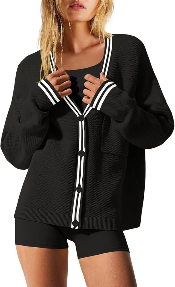 Nirovien Womens Oversized Cardigan Sweaters Button Down Knit Fall Sweater Long Sleeve Striped Coa... | Amazon (US)