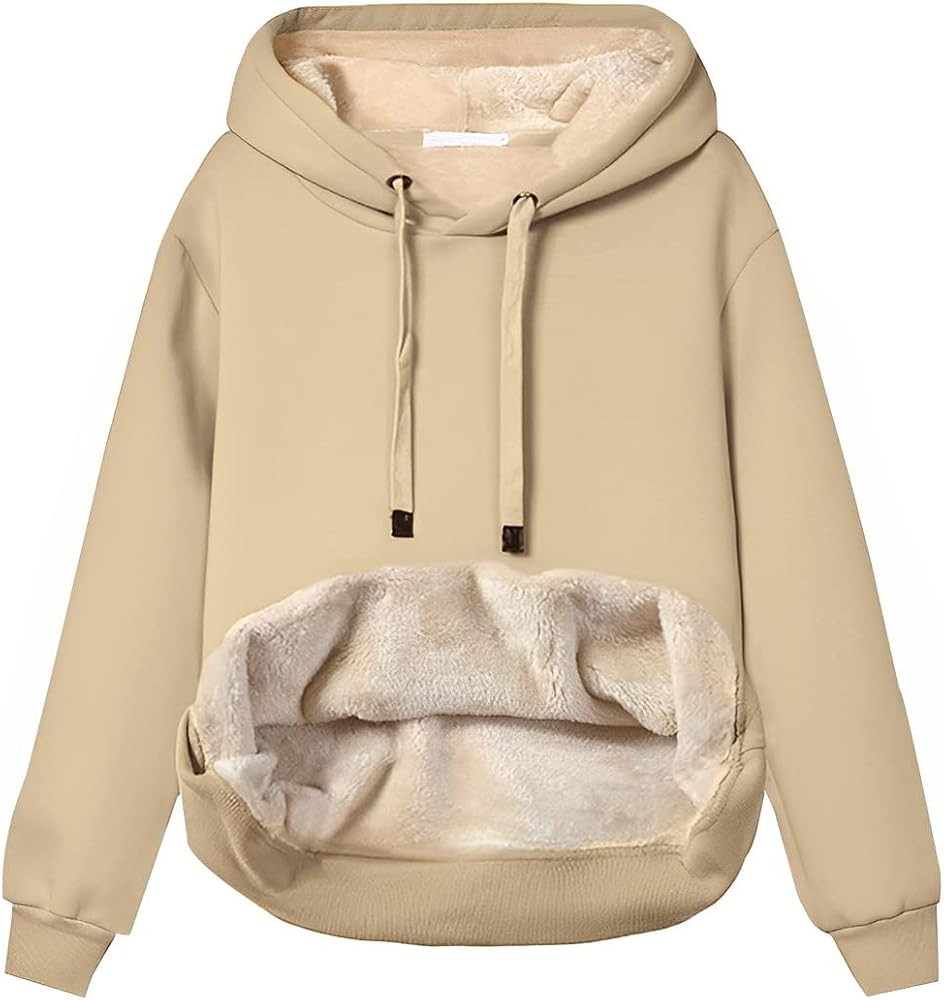 Womens Hooded Sweatshirt Fleece Sherpa Lined Hoodies Winter Causal Loose Fit Pullover | Amazon (US)