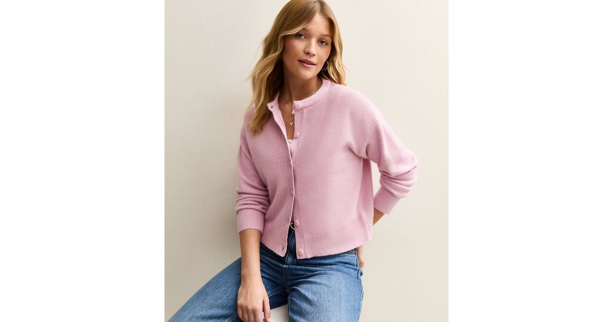 Pink Crew Neck Knit Cardigan | New Look | New Look (UK)