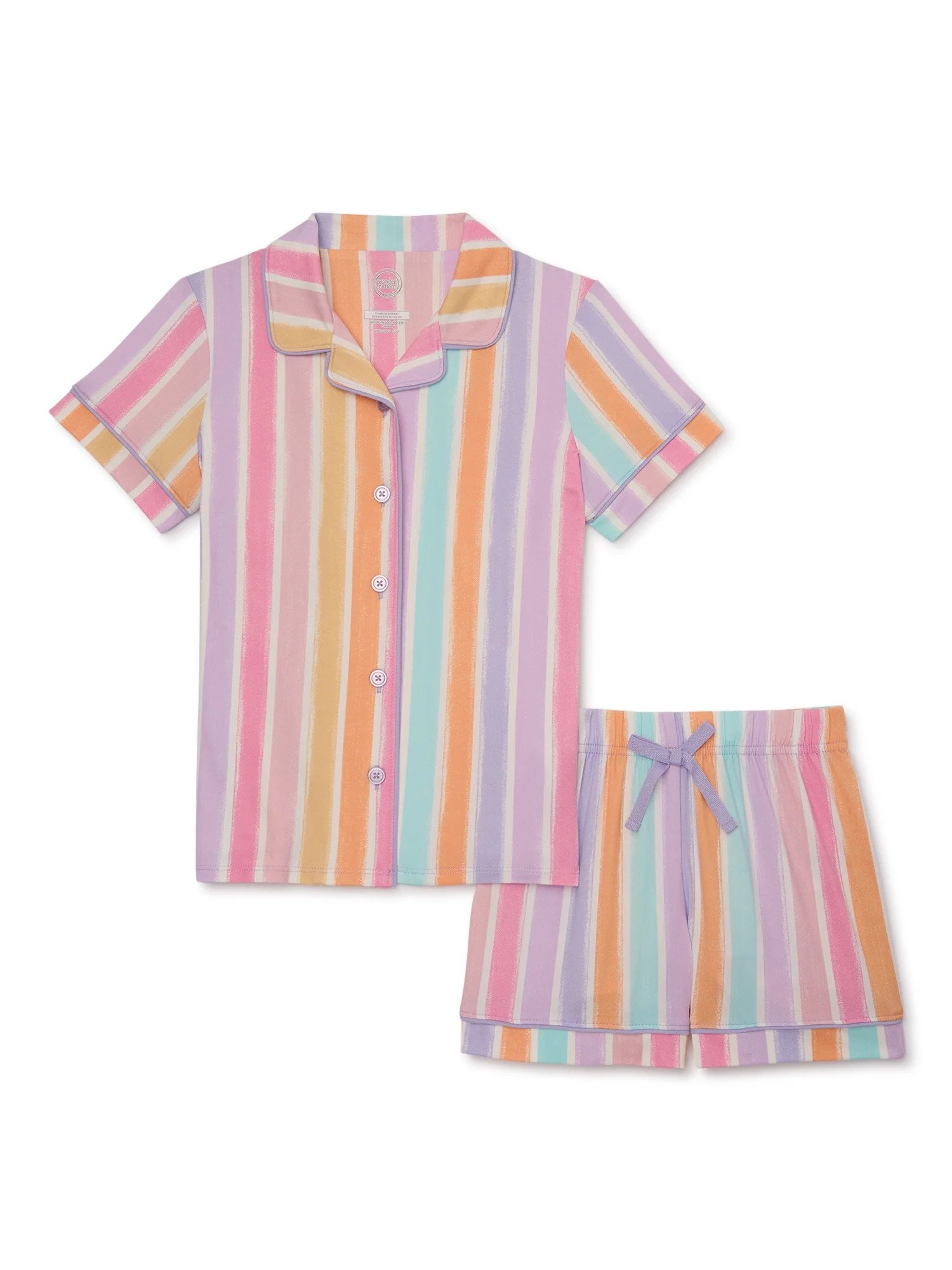 Wonder Nation Girls Button Front Sleep Coat Set Pajama, 2-Piece, Sizes 4-18 & Plus | Walmart (US)