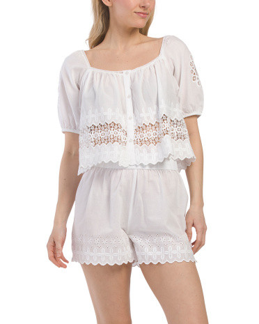 2pc Cotton Embroidered Eyelet Shorts Set | TJ Maxx