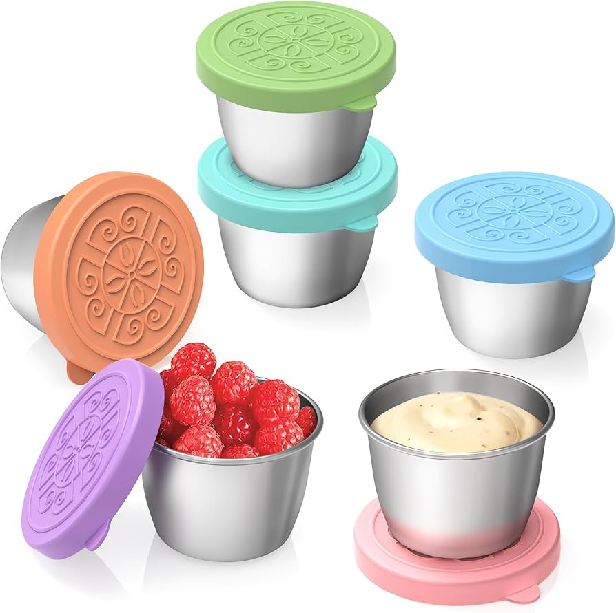 6x2.4 oz Salad Dressing Container To Go, Small Stainless Steel Sauce Cups with Leakproof Silicone... | Amazon (US)