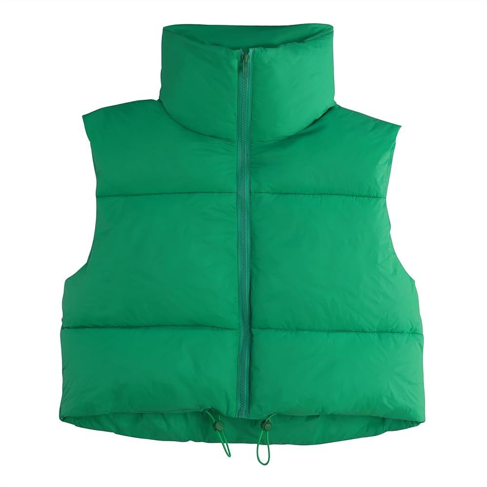 Century Star Cropped Puffer Vest Women Fashion High Neck Zipper Jacket Coat Sleeveless Winter Warm Lightweight | Amazon (US)