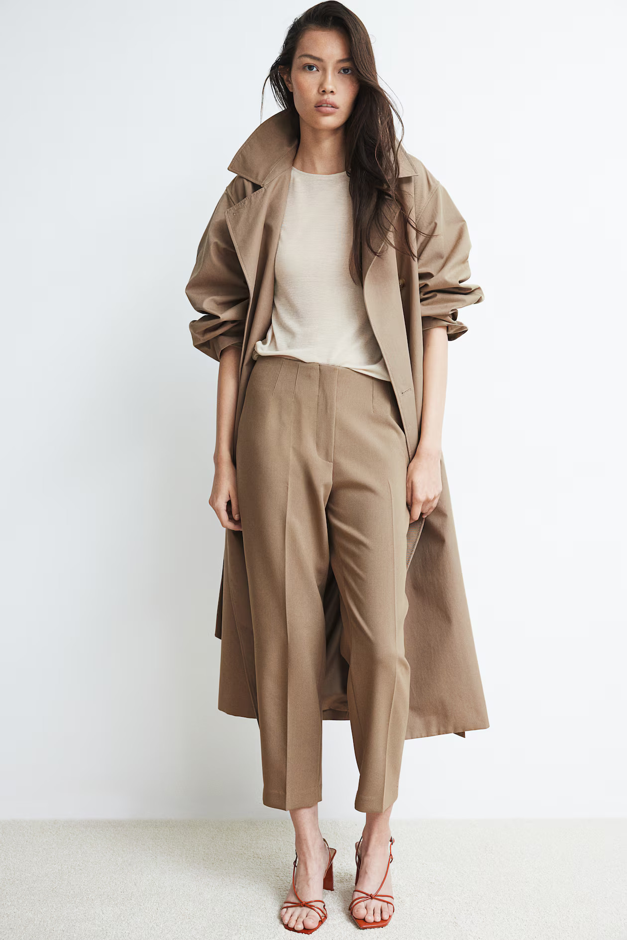 Ankle-length cigarette trousers - High waist - Ankle length - Dark beige - Ladies | H&M GB | H&M (UK, MY, IN, SG, PH, TW, HK)