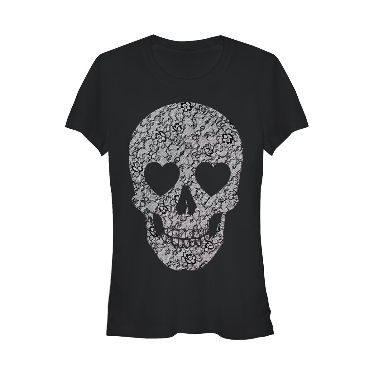 Juniors Womens Lost Gods Halloween Lace Print Heart Skull T-Shirt | Target