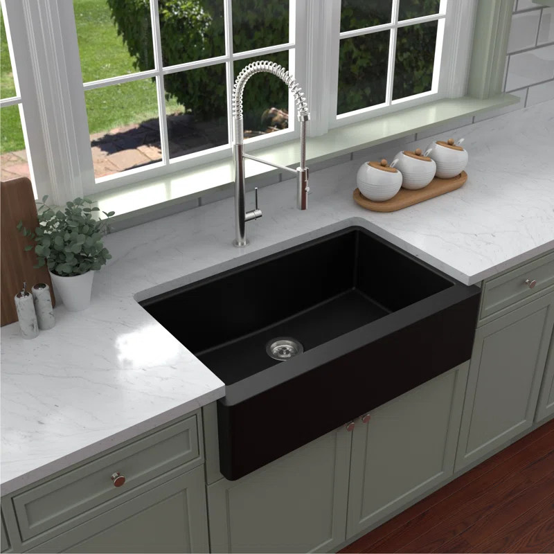 QA-740-BL Karran Farmhouse/Apron-Front Quartz Composite 34'' X 21-1/4'' Single Bowl Kitchen Sink | Wayfair North America