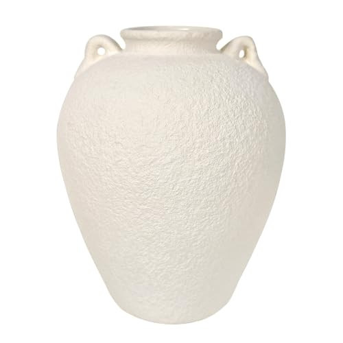 LKKMINIEN 8.7" White Ceramic Vase with Handles, Textured Stone Decor | Amazon (US)