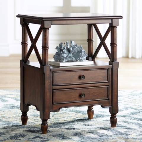 Tamryn 24" Wide Brown Cherry 2-Drawer Accent Table | LampsPlus.com
