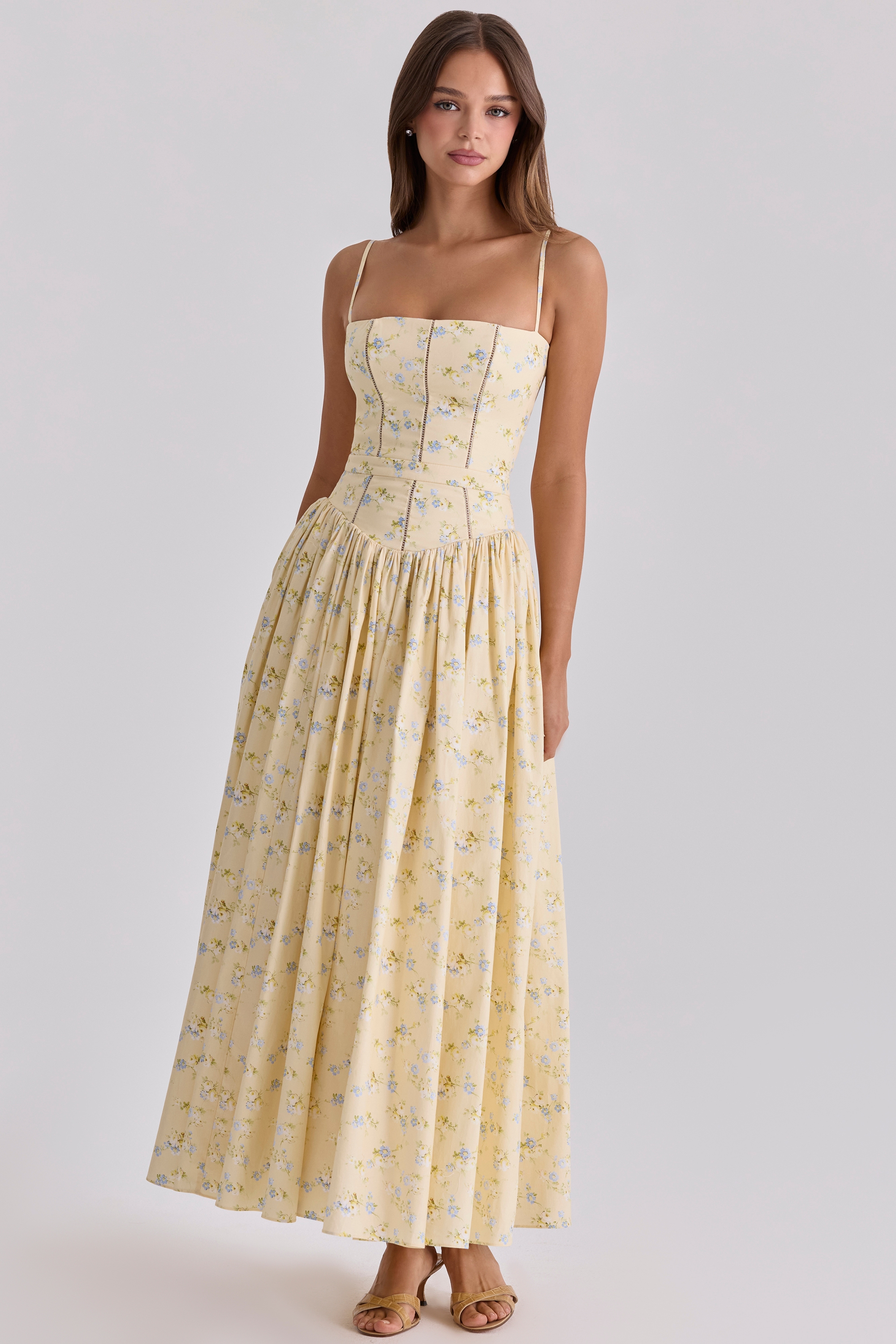 floral lemon print cotton midi sundress | House of CB