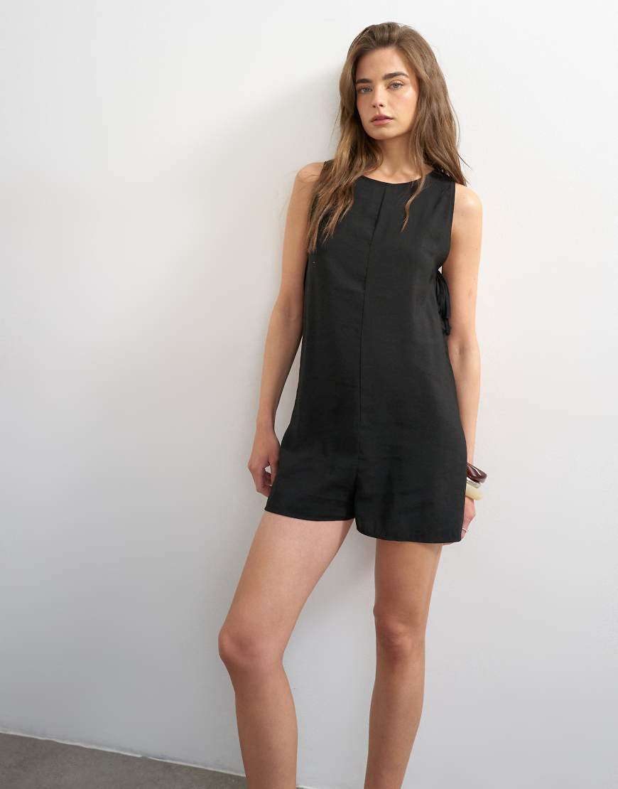 Topshop throw on boxy romper in black cupro | ASOS (Global)