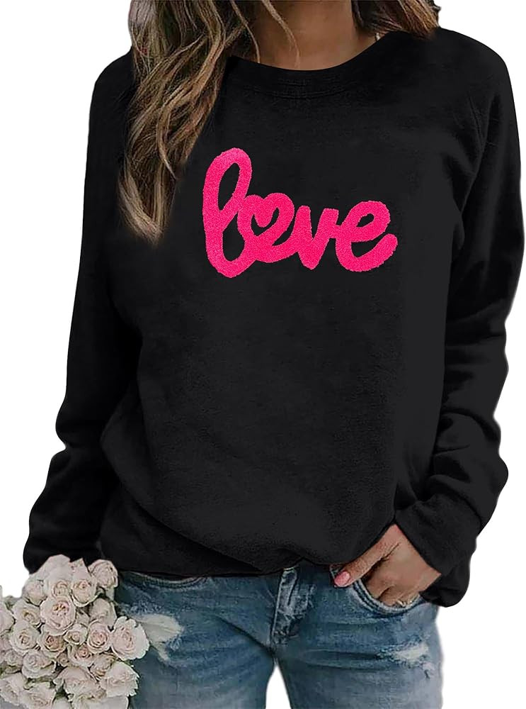 Womfashi Valentines Day Sweatshirts for Women Love Chenille Heart Embroidered Sweatshirt Valentin... | Amazon (US)