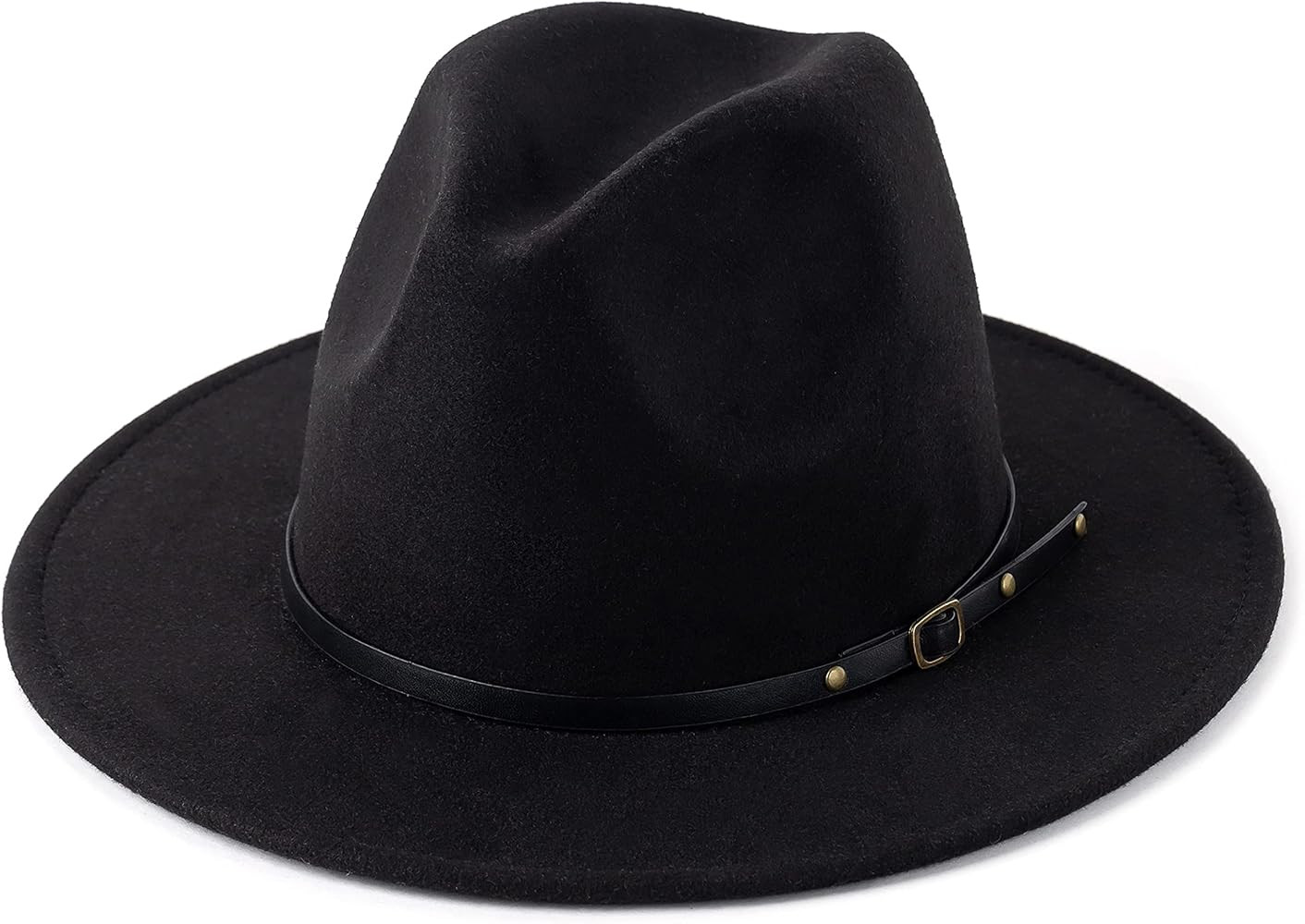 HUDANHUWEI Women's Classic Wide Brim Fedora Hat with Belt Buckle Felt Panama Hat | Amazon (US)