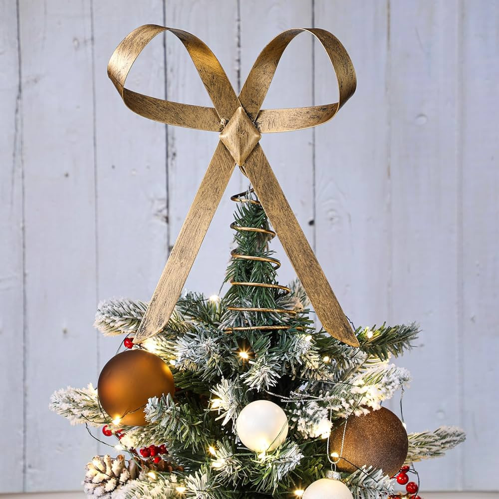 Retisee 9.8inch Large Brass Bow Christmas Tree Topper Vintage Metal Christmas Tree Topper Gold Bo... | Amazon (US)