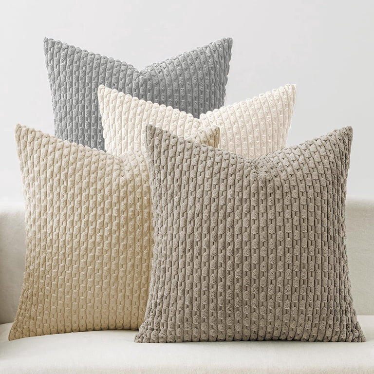Lomyolo Set of 4 18x18 Inch Corduroy Decorative Throw Pillow Covers - Neutral Striped Soft Cushio... | Walmart (US)