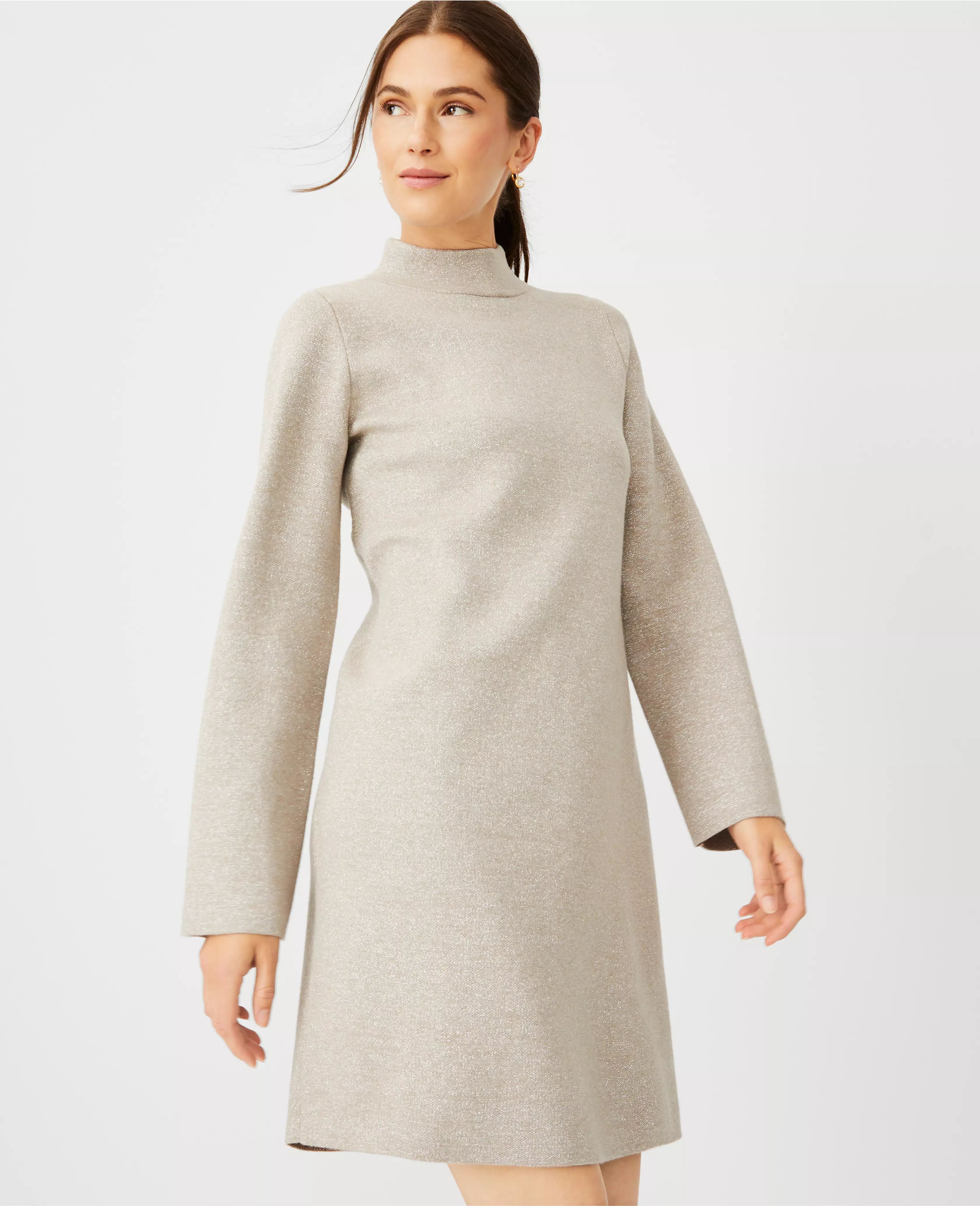 Shimmer Mock Neck Shift Sweater Dress | Ann Taylor (US)