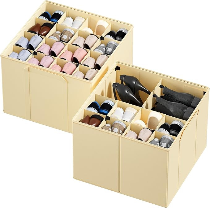 SpaceAid Shoe Organizer for Closet, 2 Pack Foldable Shoe Storage Containers Baskets Boxes Bins w/... | Amazon (US)
