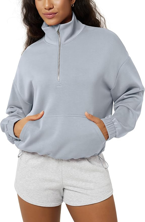 ODODOS Women's Modal Soft Cinchable Sweatshirts Half Zipper Funnel Neck Oversize Pullover with Po... | Amazon (US)