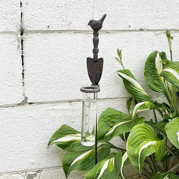 Bird On Shovel Garden Stake Rain Gauge | Antique Farm House
