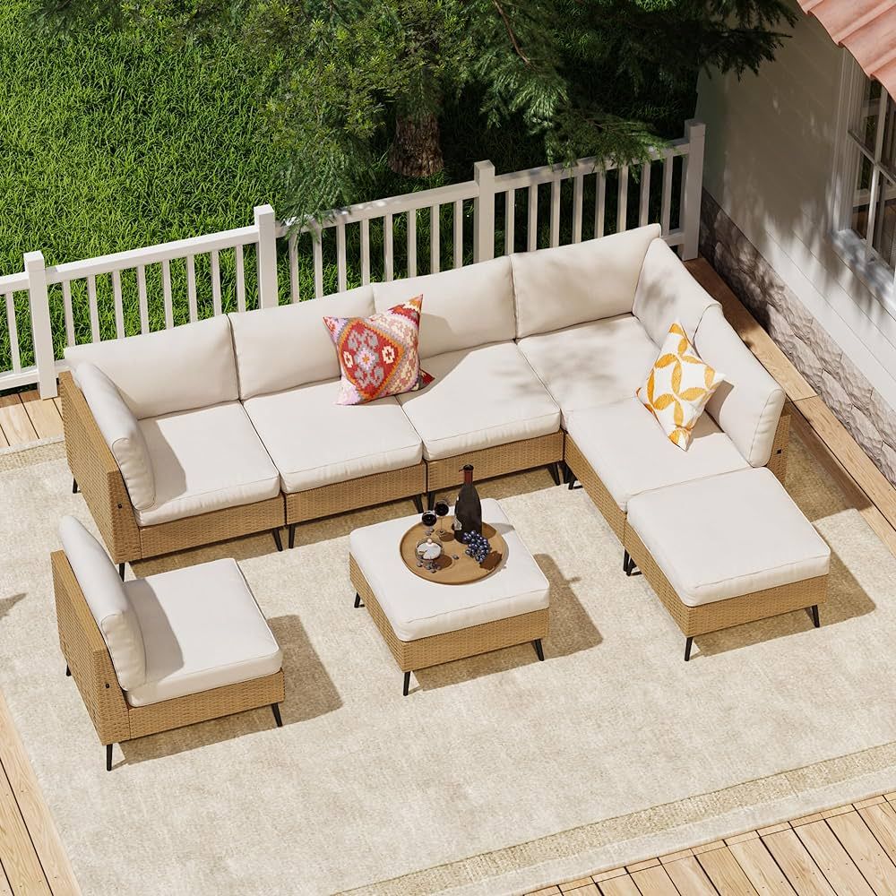 SUNCOZE Outdoor Sectional Furniture, 8 Pieces Outdoor Patio Furniture Sets PE Rattan Wicker Sofa ... | Amazon (US)