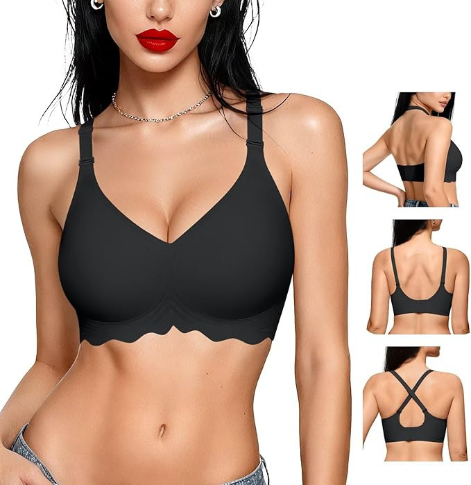 Vertvie Womens Wireless Jelly Bra Push Up No Underwire Full Support Removable Straps (Halter/U/Cr... | Amazon (US)