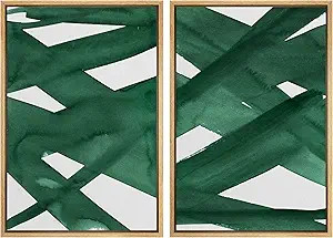SIGNWIN Framed Wall Art Print Set Intersecting Lines Dark Green Colors Geometric Shapes Illustrat... | Amazon (US)
