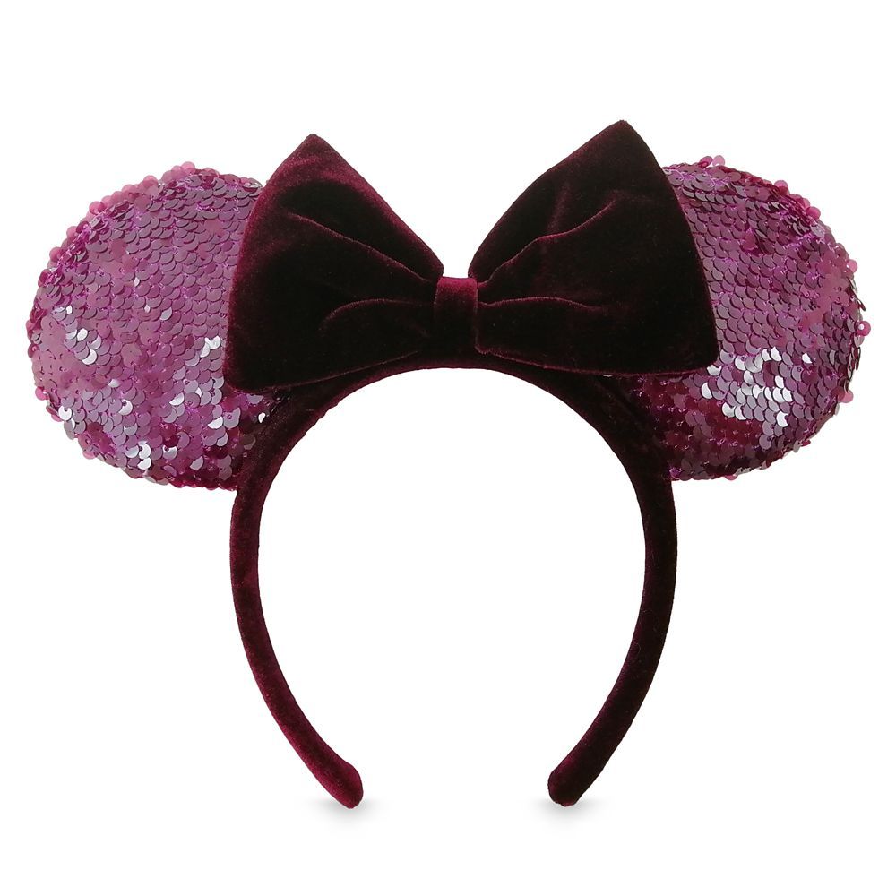 Minnie Mouse Sequined Ear Headband with Velvet Bow – Bordeaux | Disney Store