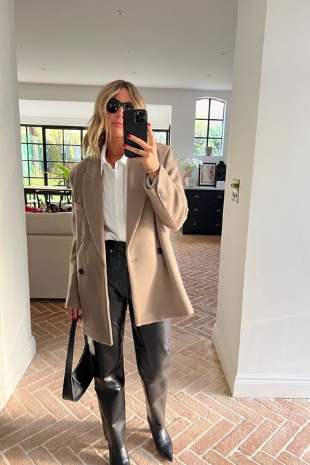 Day 3/7 recreating Pinterest outfits 📌 Agolde Leather Trousers, oversized white shirt, The Row moon bag, low heeled leather boots & camel blazer 

Use code 23EMMA on matches for 20% off the Agolde Pants (new customers only) 

#LTKstyletip #LTKeurope #LTKCyberSaleUK