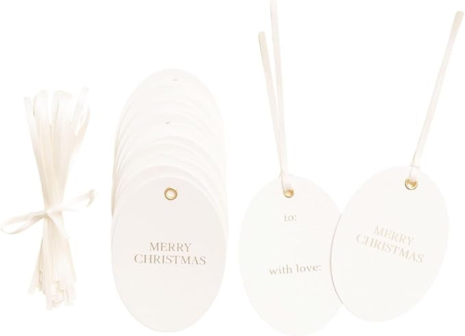 Christmas Gift Tags, Premium Oval Letterpress Holiday Tags with Gold Foil, Merry, to and with Lov... | Amazon (US)
