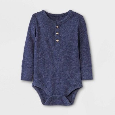 Baby Boys' Henley Thermal Long Sleeve Bodysuit - Cat & Jack™ Navy | Target