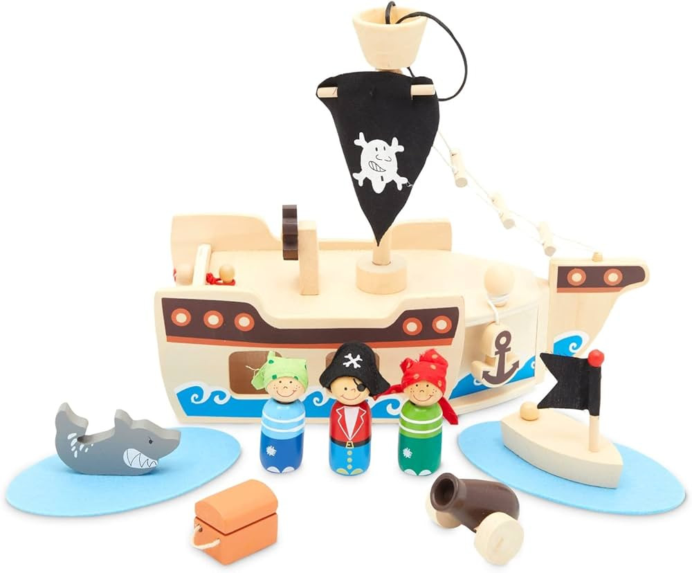 BLUE PANDA Wooden Pirate Ship for Kids Ages 3-7 - Pirate Toys Playset with Pirate Boat and Shark ... | Amazon (US)