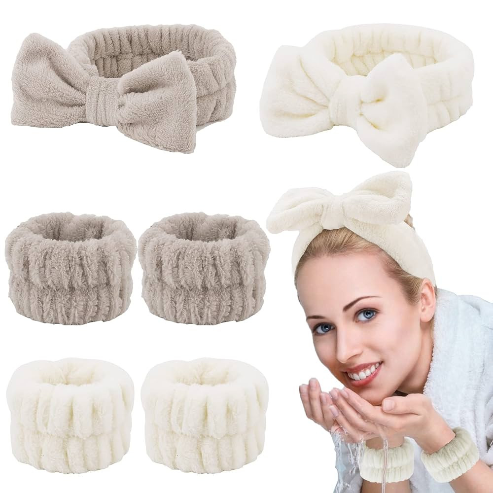 Casoty Microfiber Headband and Wristband Set - 6 Pcs for Face Cleansing, Hair Management, and Spa... | Amazon (US)