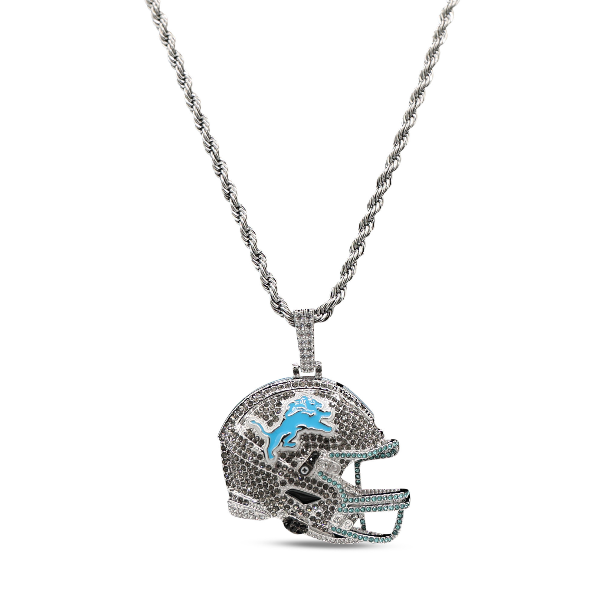 GLD Detroit Lions 14K White Gold Helmet Logo Pendant & 20"" Rope Chain | Fanatics