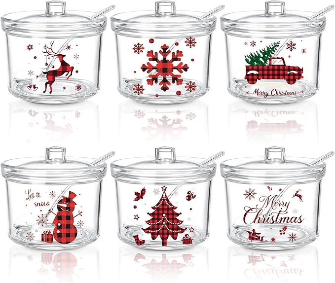 Roshtia 6 Pcs Christmas Hot Cocoa Bar Supplies Buffalo Plaid Hot Chocolate Acrylic Sugar Bowl wit... | Amazon (US)