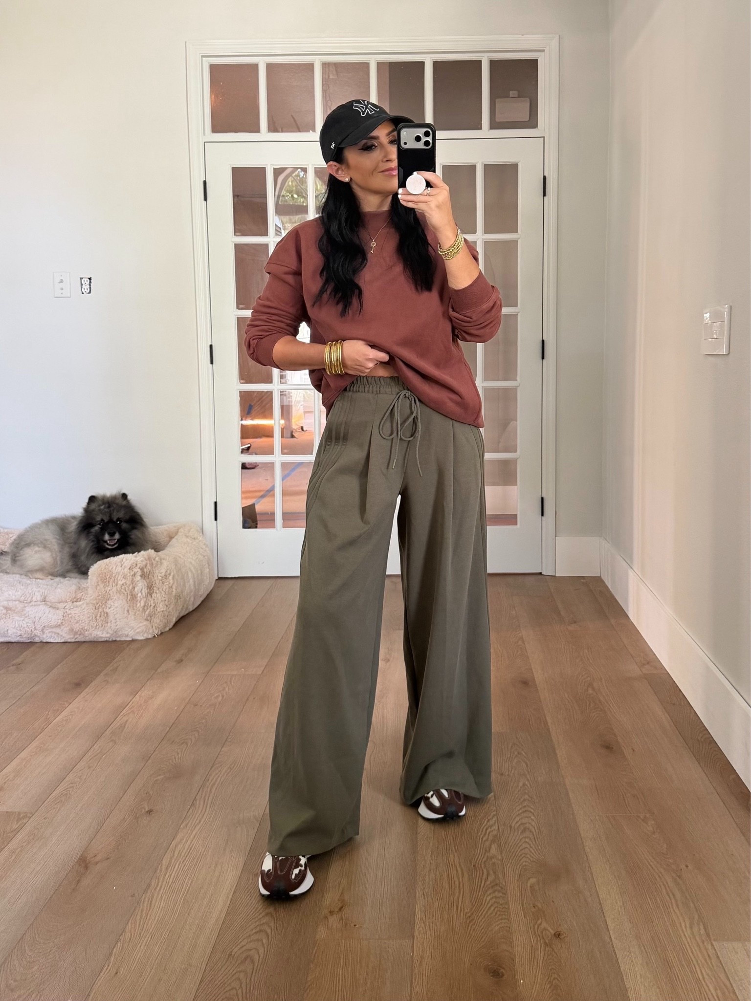 Women Cotton Mock Neck Sweatshirt. Adidas wide leg pants