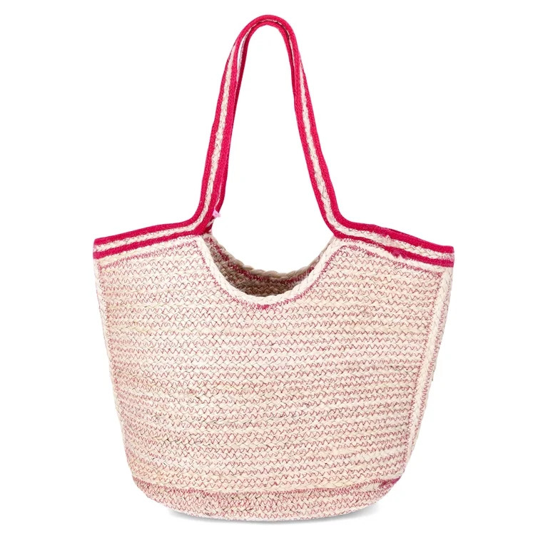 No Boundaries Jute Festival Tote Bag, Pink Pool Side, Women’s | Walmart (US)