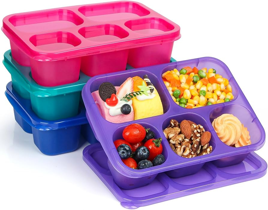 Bento Box Adult - Snack Box Containers 4 Pack, 5 Compartment Lunchables Containers for Adults, Me... | Amazon (US)