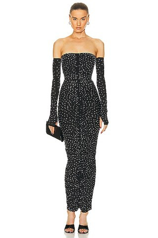 Crystal Ruched Column Glove Dress | FWRD 