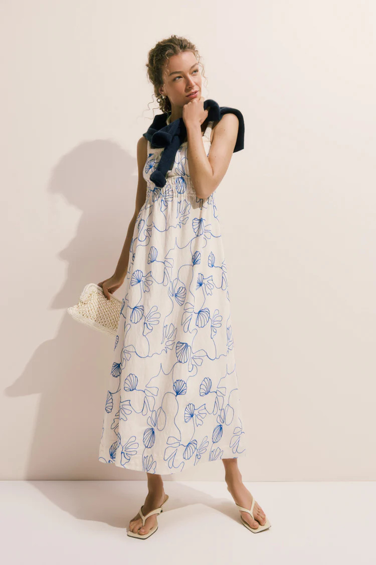 Cream & Royal Blue Embroidered Beverly Maxi Dress | Tuckernuck (US)