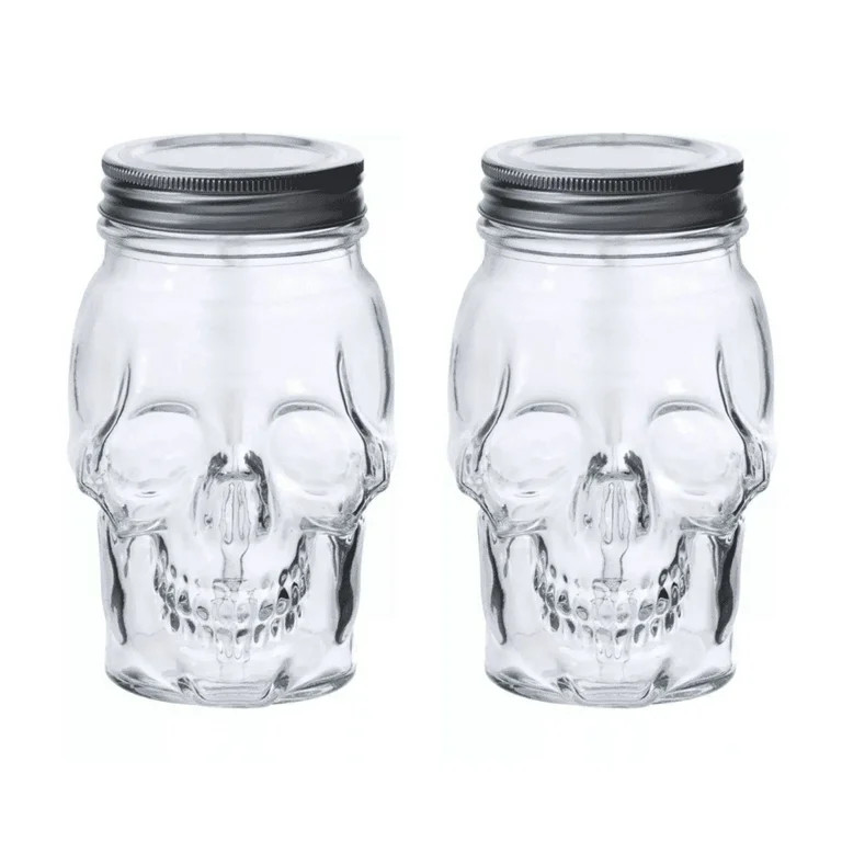 Dura Living Skull Mason Jar Mug with Lid, 4-Piece Set (2 Skull Mason Jars & 2 Lids) 16oz | Walmart (US)