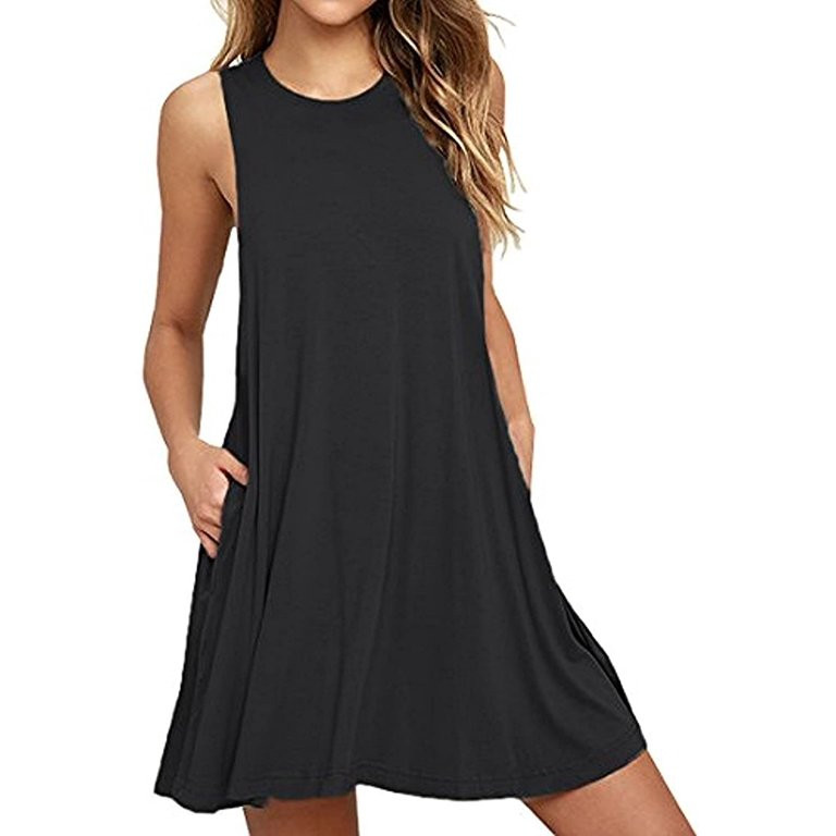POPYOUNG Women Summer Casual Swing T-Shirt Dresses Beach Cover up Loose Dress | Walmart (US)