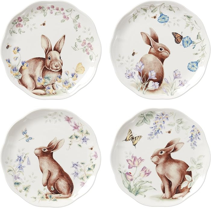 Lenox, Dinnerware Set, Butterfly Meadow Bunny 4-Piece Accent Plate Set, Service For 4, Microwave ... | Amazon (US)